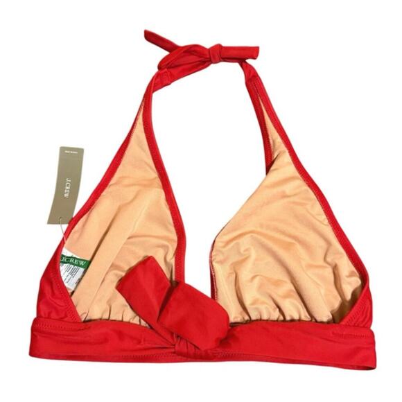 NWT J.Crew Halter Tie Bikini Top Medium Red Lined Beach Swim Classic Ocean UPF - Picture 2 of 5